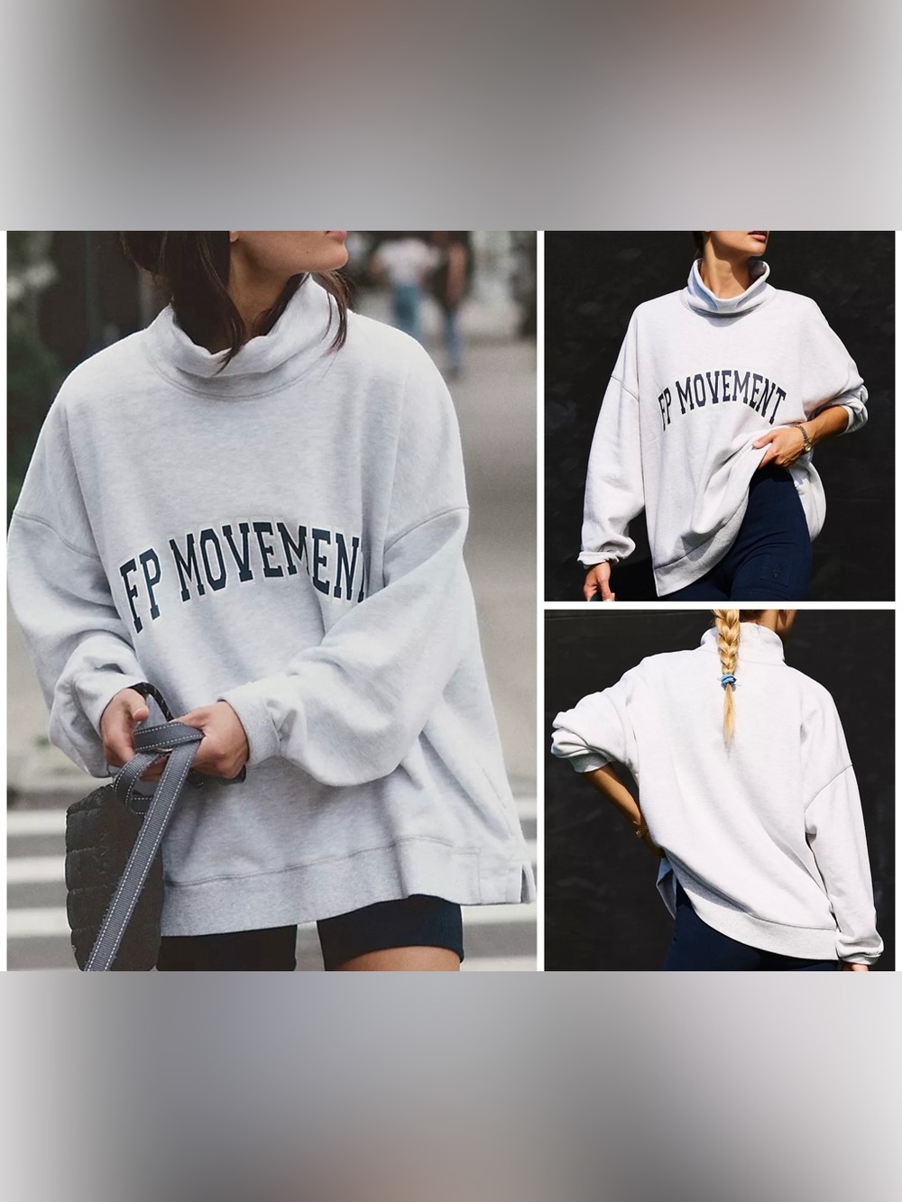 NWT Free People FP Movement Victory pullover - Heather grey navy combo - Medium - Picture 1 of 9
